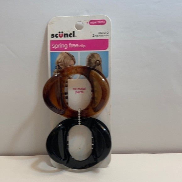Scunci Hair Clip Claw Clamp Spring Free Clip 1 Pack of 2 No Metal Brown - Picture 1 of 10